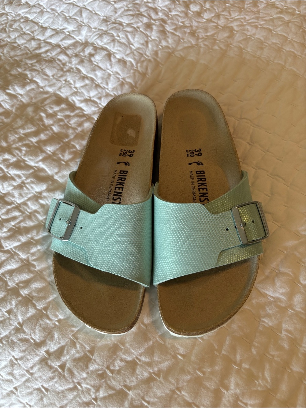 Birkenstock Catalina Mint Green Single Strap Slide Sandals Like New